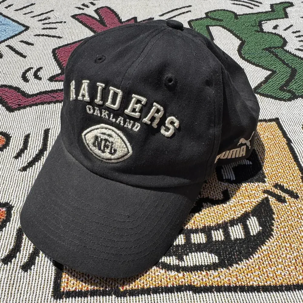 Vintage Black Embroidered Oakland Raiders NFL Puma Adjustable Hat